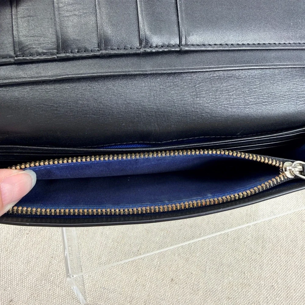 Paul Smith Black Leather Signature Stripe Continental Wallet Long Zip Pouch